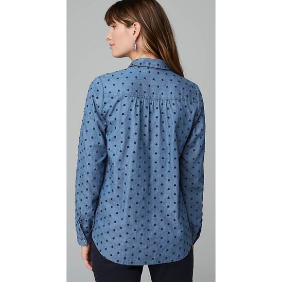 J Jill Denim Womens Button Up Shirt in Westerly Wash/Navy Blue Polka Dot Sz XS - Picture 6 of 16